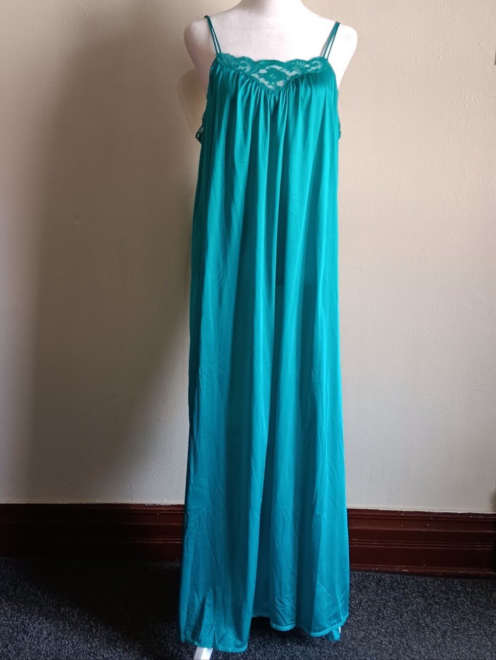 VTG Maxi Teal Nightgown Slip Dress **Read Description, Lace Fairycore Lingerie